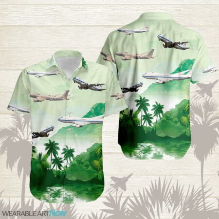E-4B Nightwatch Airplane Helicopter Beautiful Landscape Warm Sunrise Over Mountain Ocean And Forest Hawaiian Shirt Product Photo 1