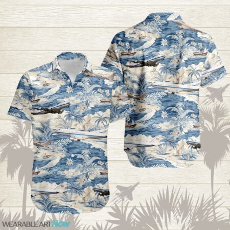 E-4B Nightwatch AirPlane Helicopter With A Boat And A Boat On The Water Hawaiian Shirt Product Photo 1
