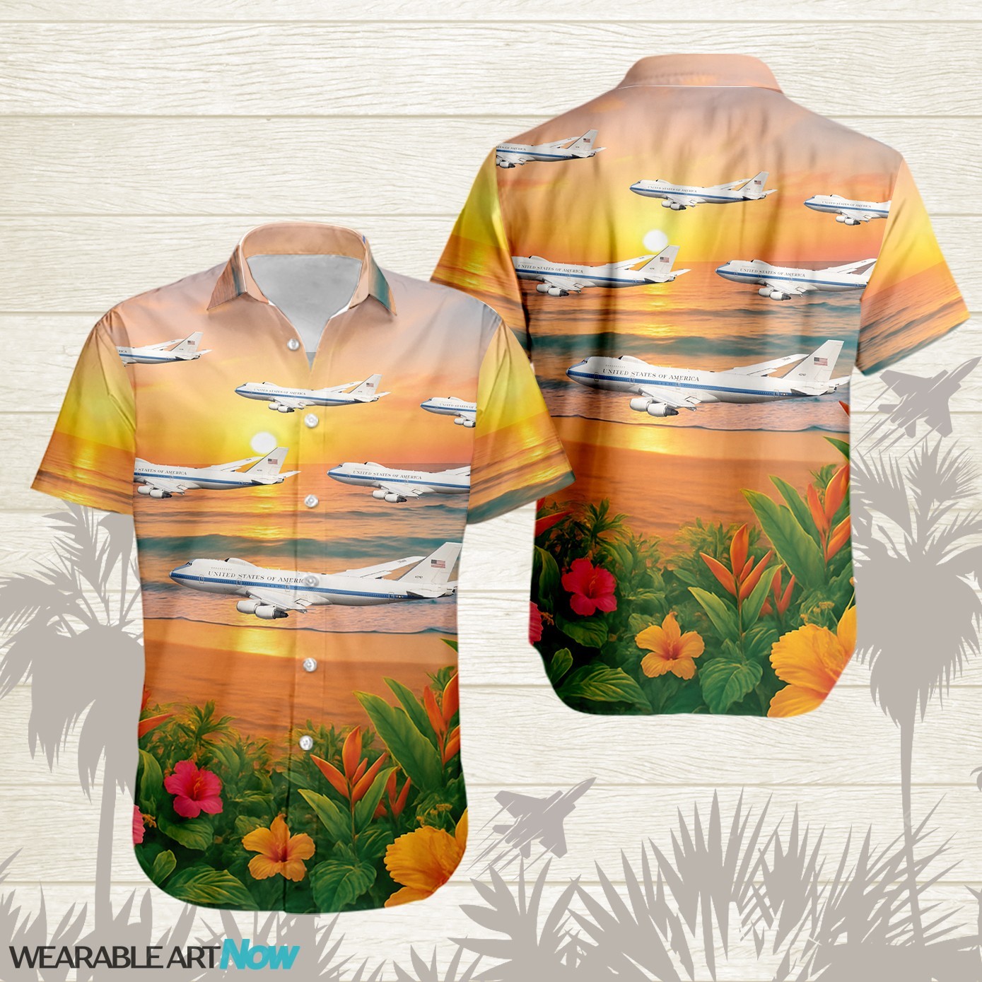 E-4B Nightwatch Beautiful Sunrise On The Beach Next To The Habicus Flower Hawaiian Shirt Product Photo 1