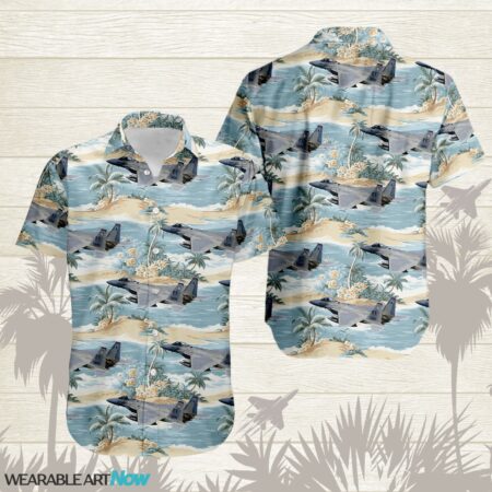 F-15 Eagle Aircraft Helicopter Beautiful Tropical Island With Palm Trees Pattern Hawaiian Shirt Product Photo 1