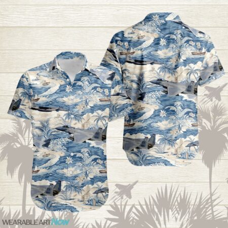 F-15 Eagle AirPlane Helicopter With A Boat And A Boat On The Water Hawaiian Shirt Product Photo 1