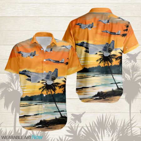 F-15 Eagle AirPlane Helicopter With Abstract palm Tropical background Free Hawaiian Shirt Product Photo 1