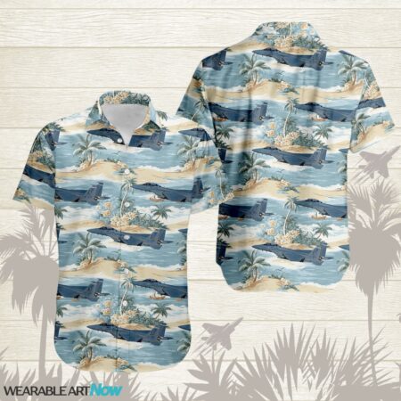 F-15EX Strike Eagle Aircraft Helicopter Beautiful Tropical Island With Palm Trees Pattern Hawaiian Shirt Product Photo 1