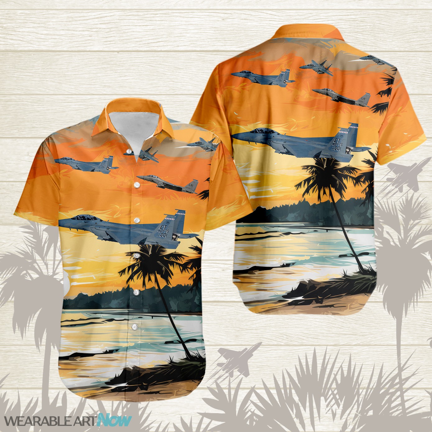F-15EX Strike Eagle AirPlane Helicopter With Abstract palm Tropical background Free Hawaiian Shirt Product Photo 1