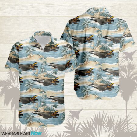 F-35 Lightning II Aircraft Helicopter Beautiful Tropical Island With Palm Trees Pattern Hawaiian Shirt Product Photo 1