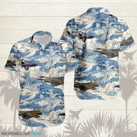 F-35 Lightning II AirPlane Helicopter With A Boat And A Boat On The Water Hawaiian Shirt Product Photo 1