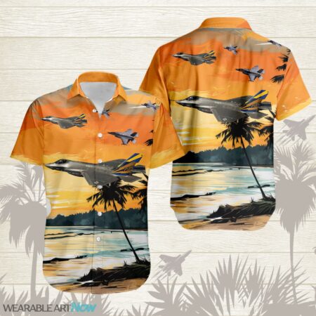F-35 Lightning II AirPlane Helicopter With Abstract palm Tropical background Free Hawaiian Shirt Product Photo 1