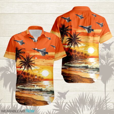 F-47 Next Generation Air Dominance Aircraft Helicopter Beautiful Beach With The Sea And Palm Trees At Sunset Hawaiian Shirt Product Photo 1