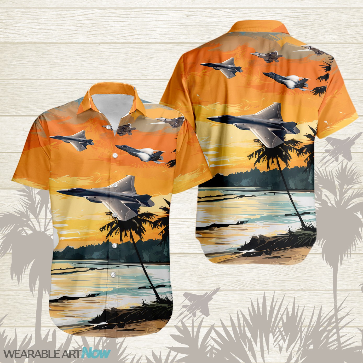 F-47 Next Generation Air Dominance AirPlane Helicopter With Abstract palm Tropical background Free Hawaiian Shirt Product Photo 1