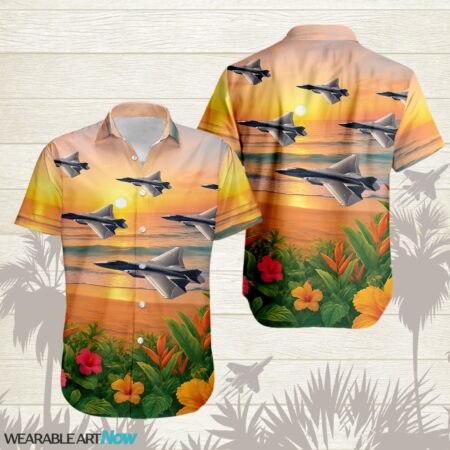 F-47 Next Generation Air Dominance Beautiful Sunrise On The Beach Next To The Habicus Flower Hawaiian Shirt Product Photo 1
