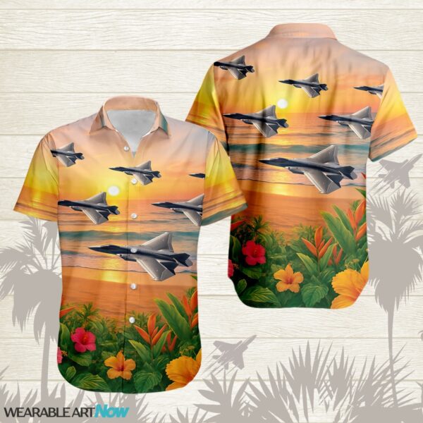 F-47 Next Generation Air Dominance Beautiful Sunrise On The Beach Next To The Habicus Flower Hawaiian Shirt Product Photo 1