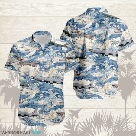 KC-135 Stratotanker AirPlane Helicopter With A Boat And A Boat On The Water Hawaiian Shirt Product Photo 1