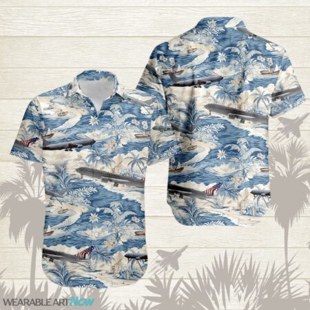 KC-46 Pegasus AirPlane Helicopter With A Boat And A Boat On The Water Hawaiian Shirt Product Photo 1