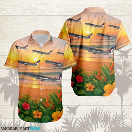 KC-46 Pegasus Beautiful Sunrise On The Beach Next To The Habicus Flower Hawaiian Shirt Product Photo 1
