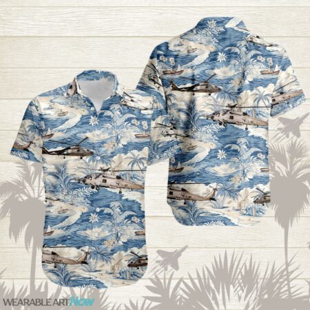 MH-60 Seahawk AirPlane Helicopter With A Boat And A Boat On The Water Hawaiian Shirt Product Photo 1