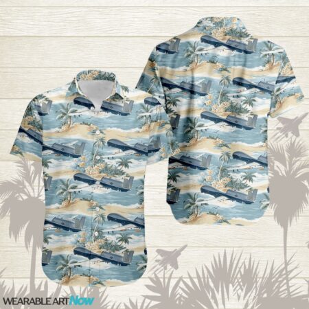 MQ-4C Triton Aircraft Helicopter Beautiful Tropical Island With Palm Trees Pattern Hawaiian Shirt Product Photo 1