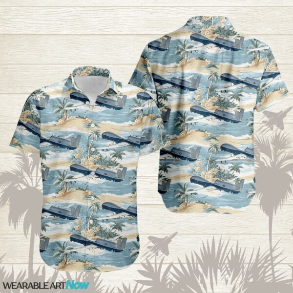 MQ-4C Triton Aircraft Helicopter Beautiful Tropical Island With Palm Trees Pattern Hawaiian Shirt Product Photo 1