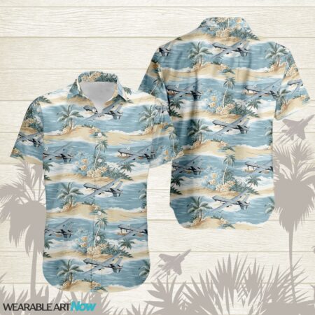 MQ-9 Reaper Aircraft Helicopter Beautiful Tropical Island With Palm Trees Pattern Hawaiian Shirt Product Photo 1