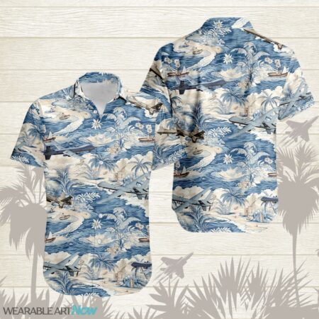 MQ-9 Reaper AirPlane Helicopter With A Boat And A Boat On The Water Hawaiian Shirt Product Photo 1