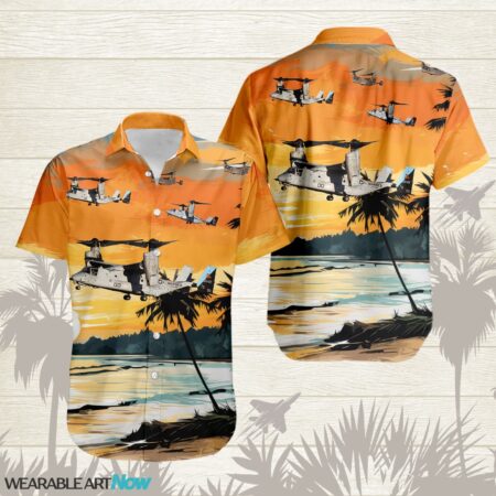 MV-22 Osprey AirPlane Helicopter With Abstract palm Tropical background Free Hawaiian Shirt Product Photo 1