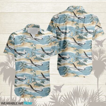 RQ-4 Global Hawk Aircraft Helicopter Beautiful Tropical Island With Palm Trees Pattern Hawaiian Shirt Product Photo 1