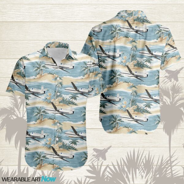 RQ-4 Global Hawk Aircraft Helicopter Beautiful Tropical Island With Palm Trees Pattern Hawaiian Shirt Product Photo 1