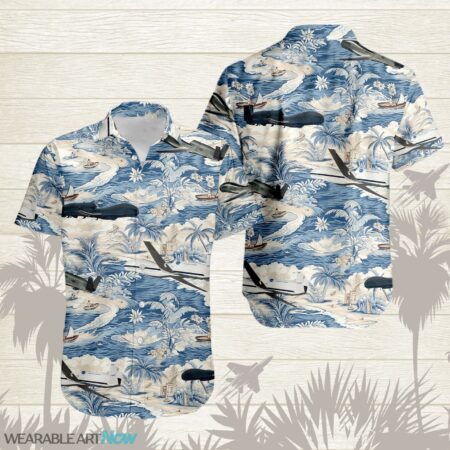 RQ-4 Global Hawk AirPlane Helicopter With A Boat And A Boat On The Water Hawaiian Shirt Product Photo 1