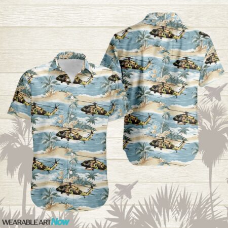 UH-60 Black Hawk Aircraft Helicopter Beautiful Tropical Island With Palm Trees Pattern Hawaiian Shirt Product Photo 1