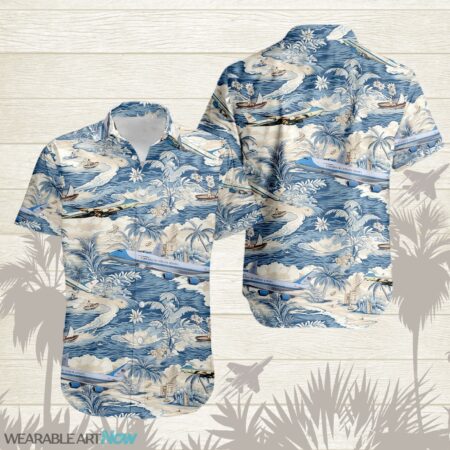 VC-25 AirPlane Helicopter With A Boat And A Boat On The Water Hawaiian Shirt Product Photo 1