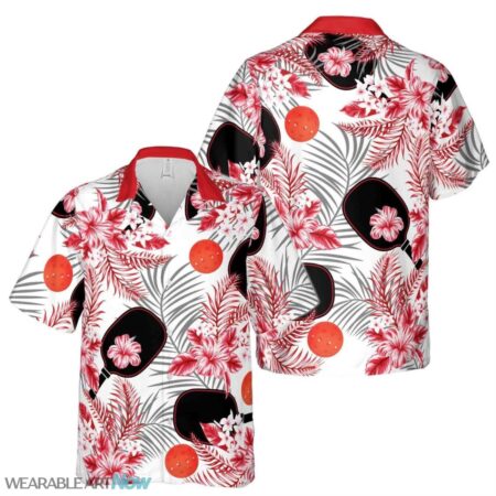 Aloha Red Tropical Flower With Pickleball Hawaiian Shirt Product Photo 1