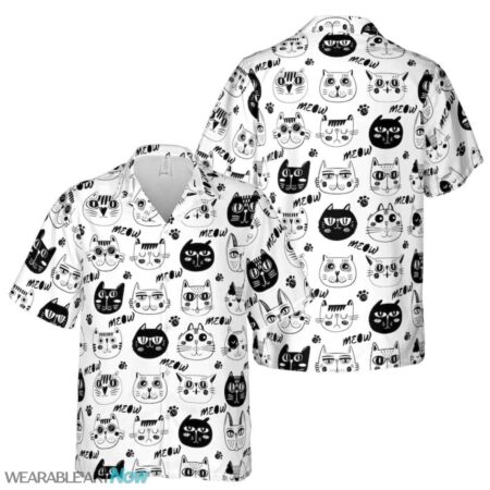 Cat Meow Hawaiian Shirt Funny Tropical Print Product Photo 1
