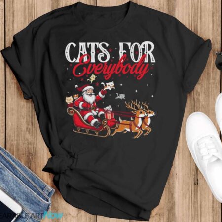 Cats for Everybody Funny Santa Sleigh Christmas T-Shirt Sweatshirt Hoodie - Black T-Shirt