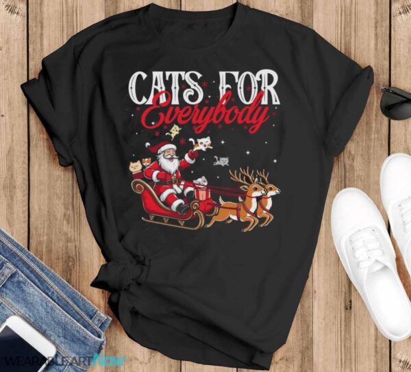 Cats for Everybody Funny Santa Sleigh Christmas T-Shirt Sweatshirt Hoodie - Black T-Shirt