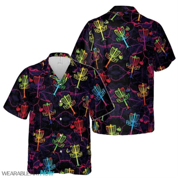 Colorful Neon Disc Golf Logo Pattern Hawaiian Shirt Product Photo 1