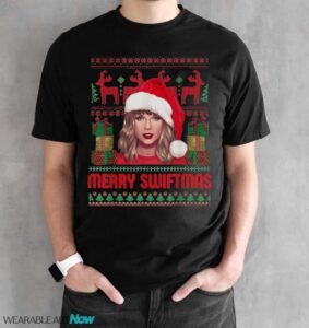 Funny Merry Swiftmas Era Women Christmas Ugly Sweater Xmas T-Shirt Sweatshirt Hoodie - Black Unisex T-Shirt