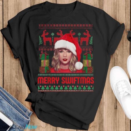 Funny Merry Swiftmas Era Women Christmas Ugly Sweater Xmas T-Shirt Sweatshirt Hoodie - Black T-Shirt