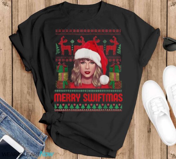 Funny Merry Swiftmas Era Women Christmas Ugly Sweater Xmas T-Shirt Sweatshirt Hoodie - Black T-Shirt