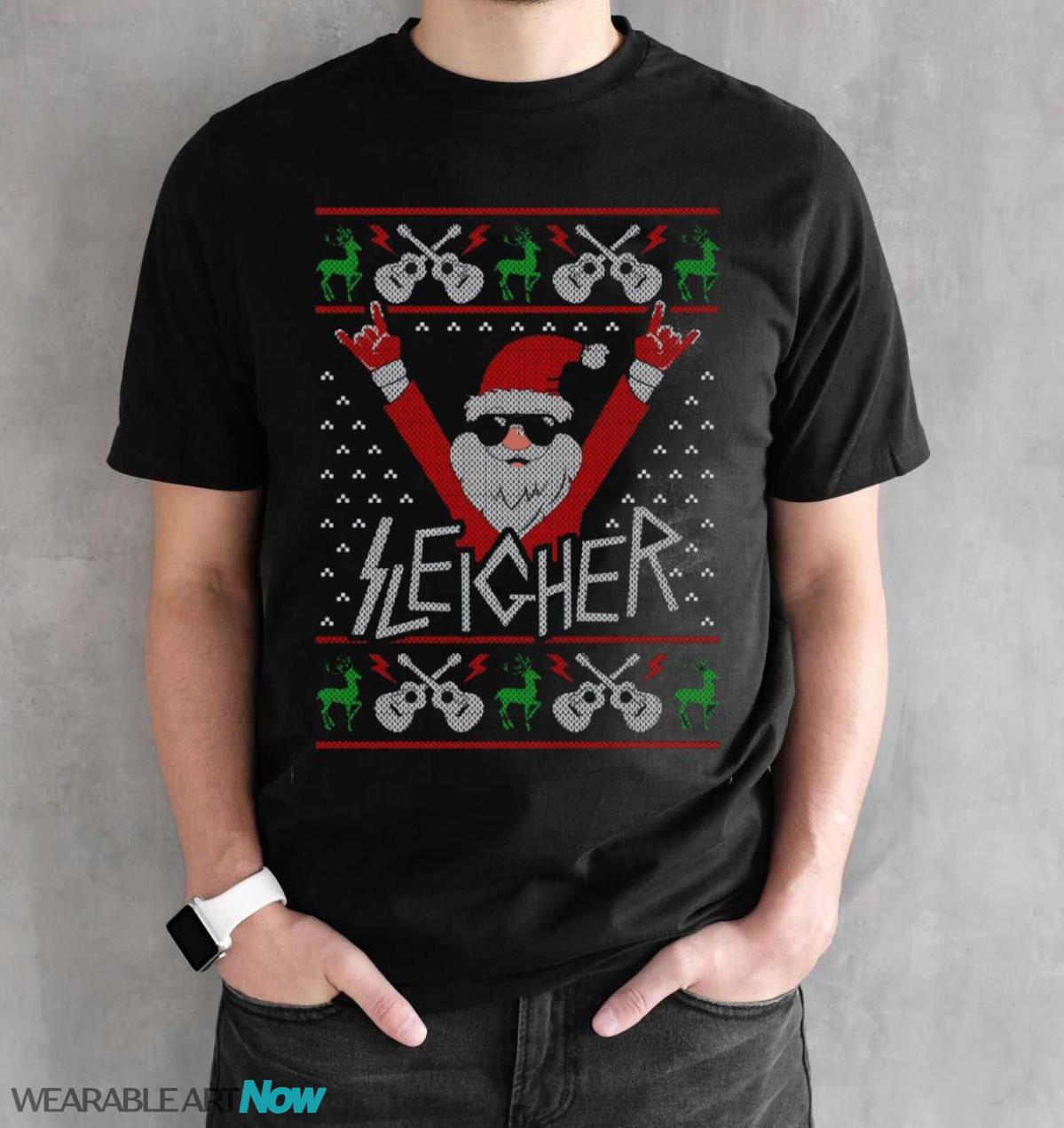 Funny Ugly Christmas Sweater Sleigher Santa Christmas T-Shirt Sweatshirt Hoodie - Black Unisex T-Shirt