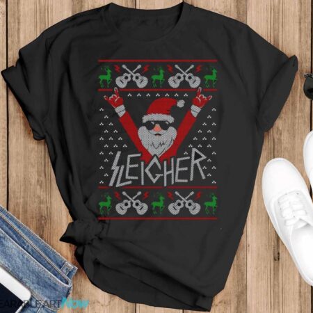 Funny Ugly Christmas Sweater Sleigher Santa Christmas T-Shirt Sweatshirt Hoodie - Black T-Shirt