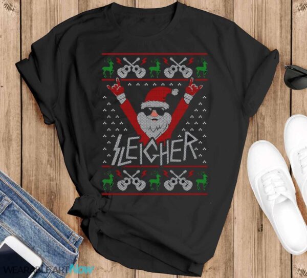 Funny Ugly Christmas Sweater Sleigher Santa Christmas T-Shirt Sweatshirt Hoodie - Black T-Shirt