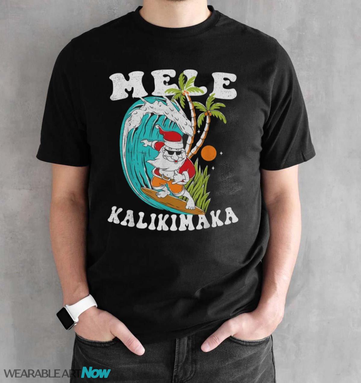 Mele Kalikimaka Hawaii Christmas Surfing Santa T-Shirt Sweatshirt Hoodie - Black Unisex T-Shirt