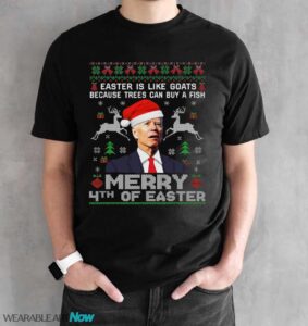 Merry 4th Of Easter Funny Biden Ugly Christmas Shirt T-Shirt Sweatshirt Hoodie - Black Unisex T-Shirt