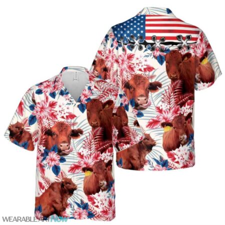 Red Angus Cattle Lovers American Flag Hawaiian Shirt Product Photo 1