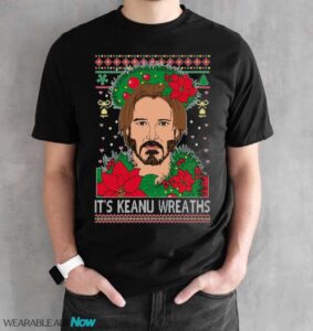 Ugly Christmas Sweater Keanu Wreaths Unisex Sweatshirt - Black Unisex T-Shirt