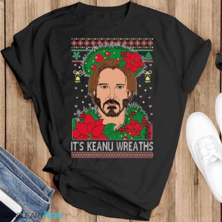 Ugly Christmas Sweater Keanu Wreaths Unisex Sweatshirt - Black T-Shirt