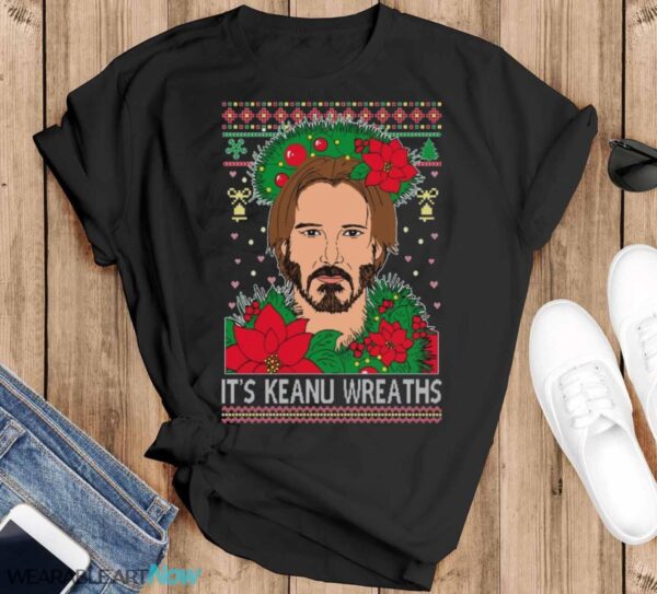 Ugly Christmas Sweater Keanu Wreaths Unisex Sweatshirt - Black T-Shirt