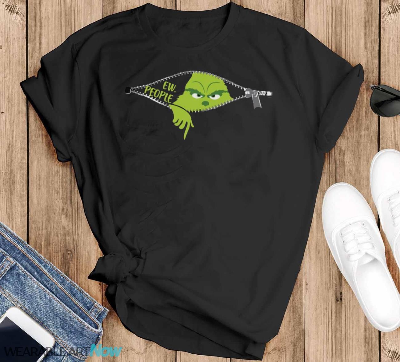Xmas Grinch Green Color Saying Ew People Christmas T-Shirt Sweatshirt Hoodie - Black T-Shirt