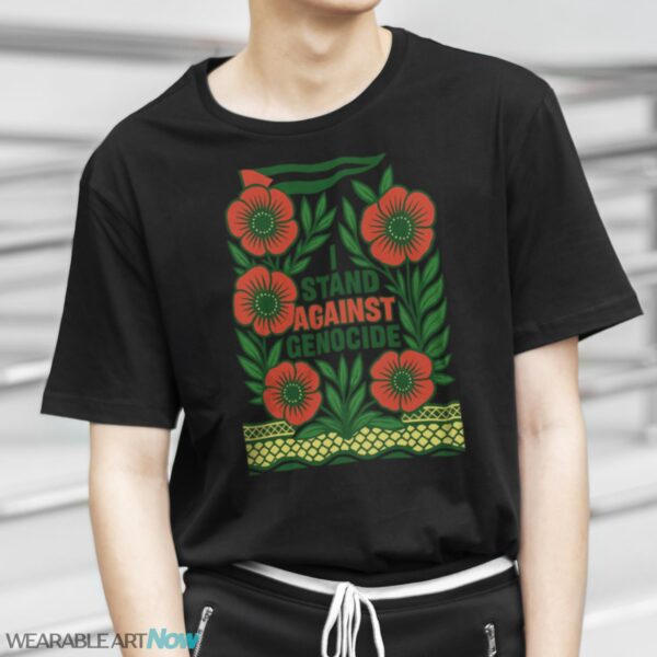 I Stand Against Genocide T-Shirt, Palestinian National Poppy Shirt, Keffiyeh Flag Red Gaza Flowers Protest - G500 Cotton T-Shirt - Black