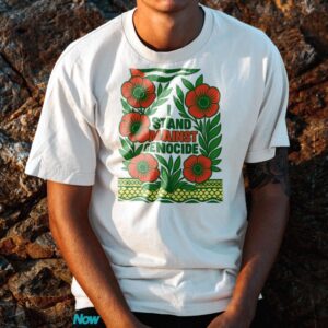 I Stand Against Genocide T-Shirt, Palestinian National Poppy Shirt, Keffiyeh Flag Red Gaza Flowers Protest - G500 Cotton T-Shirt - White